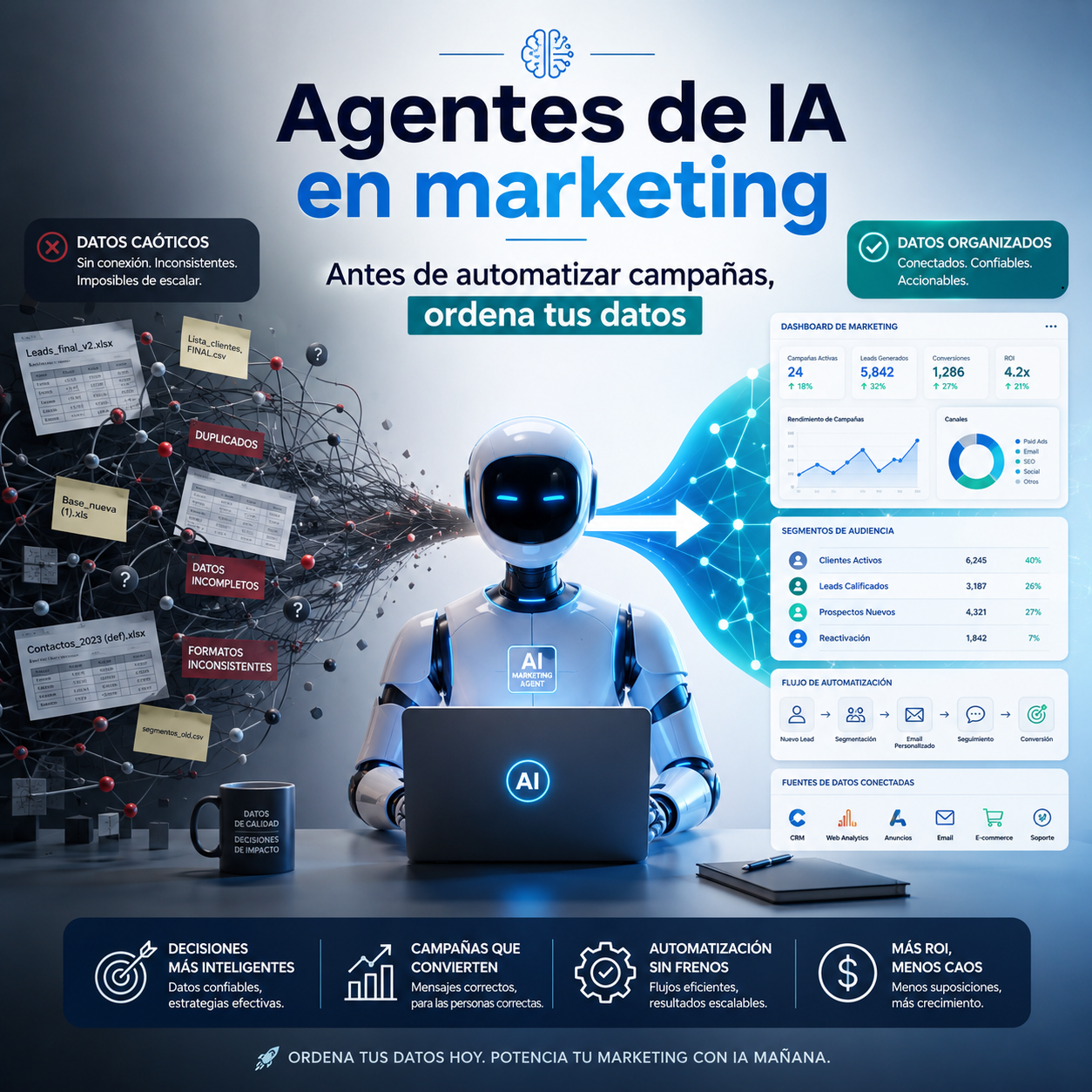 Agentes de IA en marketing: antes de automatizar campañas, ordena tus datos